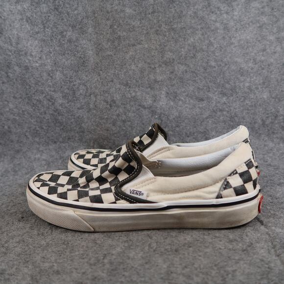Vans Shoes Womens 7 Classic Slip On Sneakers Casual Checkered Skate White Black - Picture 4 of 12